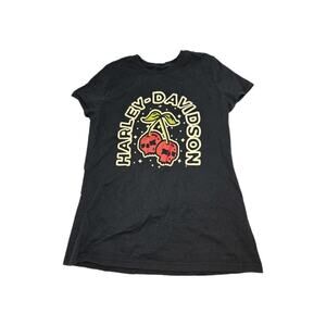 Harley-Davidson EUC Size M Top Women Small Black Cotton‎ Motorcycle Cherry Skull